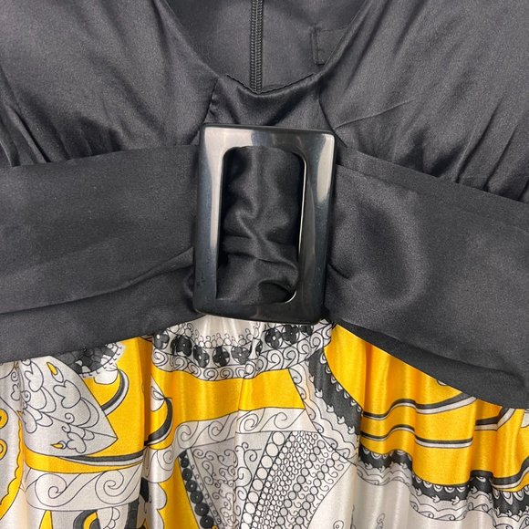 ARDEN B Womens M Silk Black Yellow Gray Print Dress Adjustable Strap Back Zip Up - Picture 4 of 10